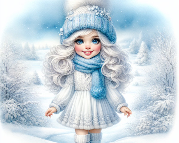 Winter-themed doll in cozy sweater dress and hat