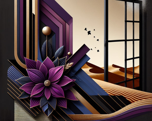 Vibrant Abstract Digital Artwork with Flower and Landscape