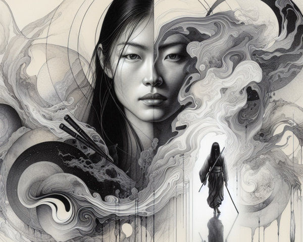 Portrait of a Young Woman with Abstract Elements