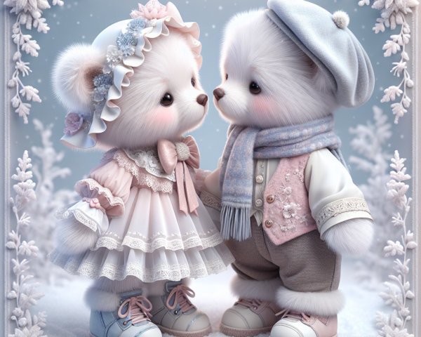 Teddy Bears in Winter Wonderland with Snowfall