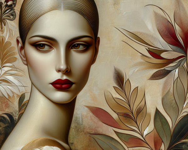 Portrait of a Woman with Porcelain Skin and Floral Background