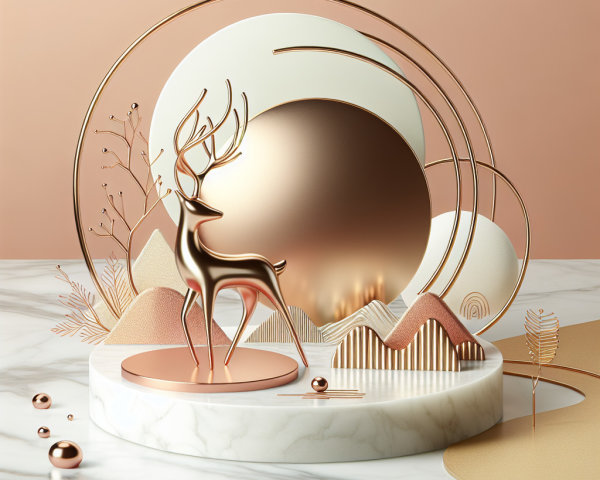 3D Rendered Still Life with Rose Gold Deer Statue