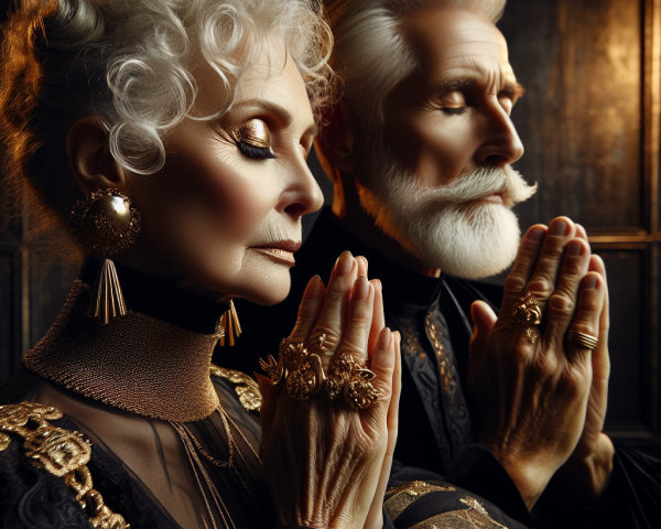 Elegant Older Couple in Formal Attire and Jewelry