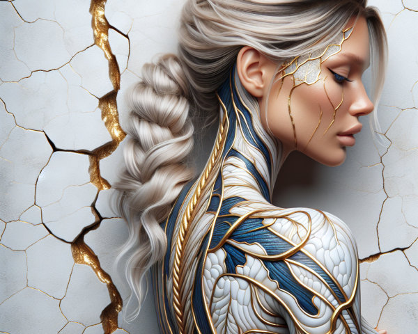 Profile of a Woman with Intricate Body Art and Hair Design