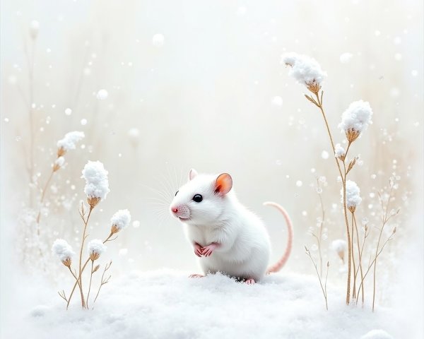 Small White Mouse in Serene Winter Landscape