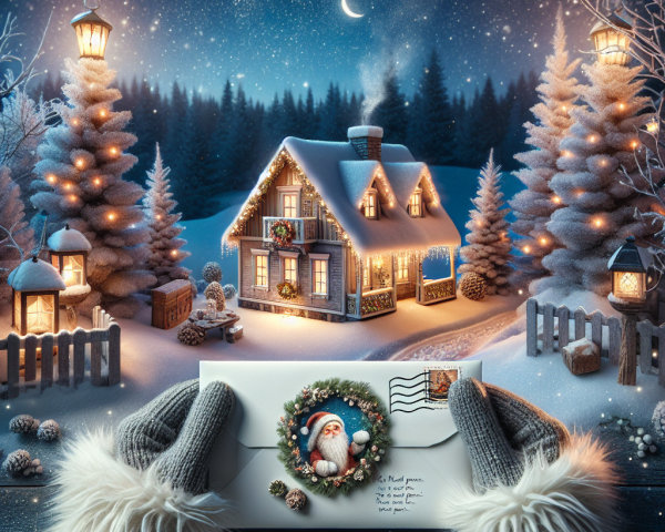 Cozy Snow-Covered Cottage Under Starry Night