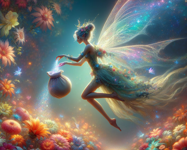 Whimsical Fairy in Vibrant Flower Landscape