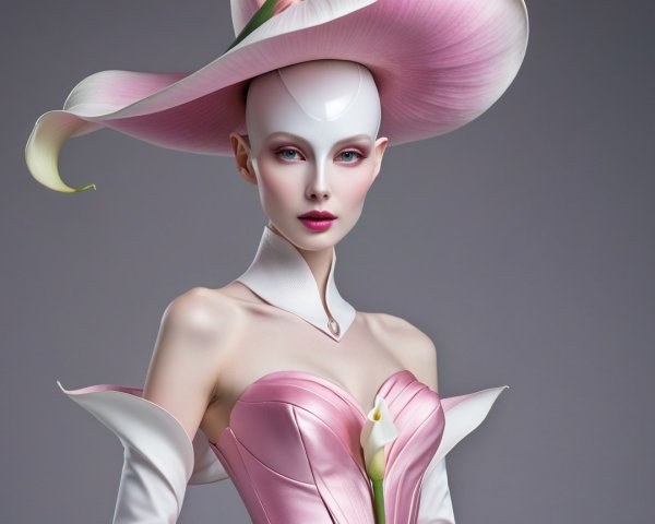 Avant-Garde Fashion with Sculptural Pink Gown and Hat