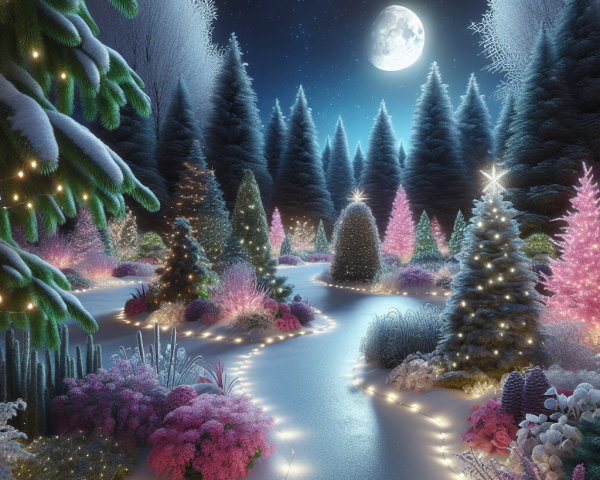 Serene Winter Landscape with Colorful Floral Arrangements