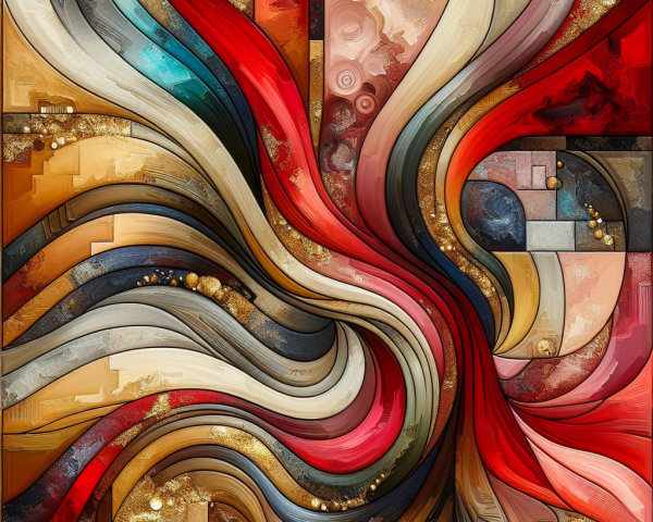 Abstract Composition of Flowing Shapes and Colors