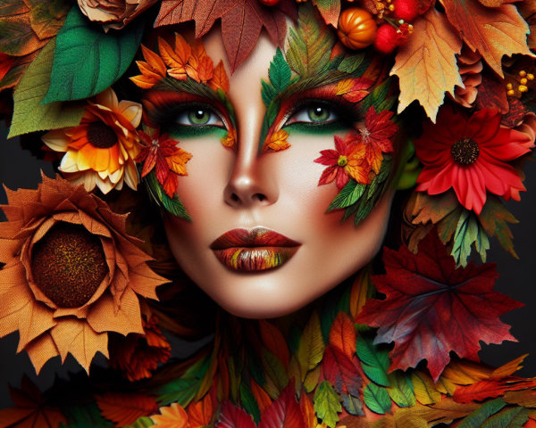 Autumn-Inspired Makeup with Leaves and Flowers