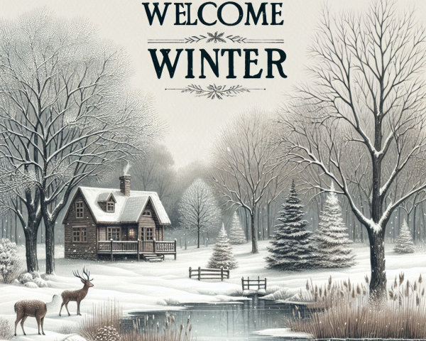 Cozy Winter Cabin in Snowy Forest Landscape