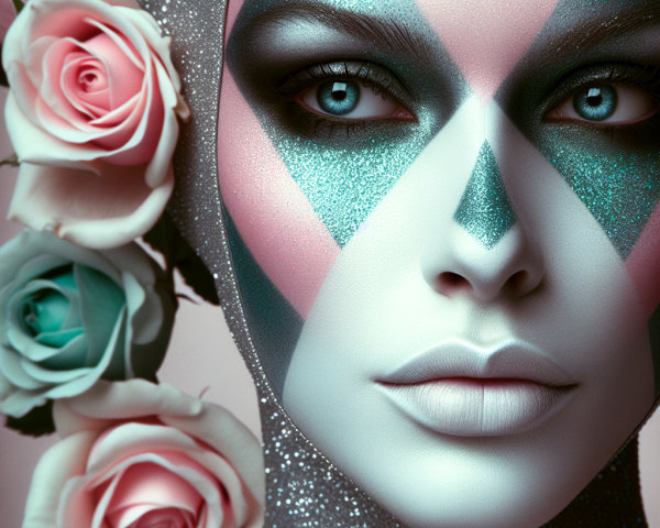 Portrait of a woman with diamond-patterned makeup