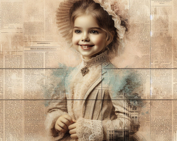 Portrait of a young girl in vintage cream gown