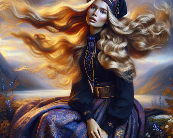 Portrait of a Woman with Blonde Hair and Sunset Sky