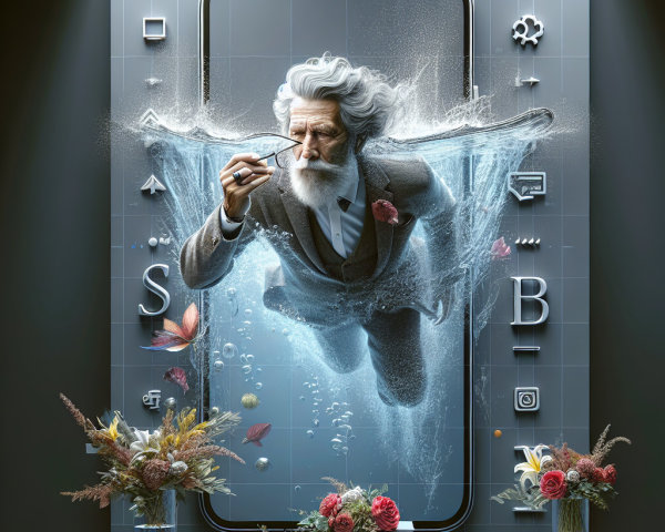 Elderly Man Swimming Through Smartphone with Nature Elements