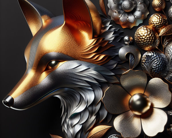 Intricately Designed Metallic Fox Head Artwork