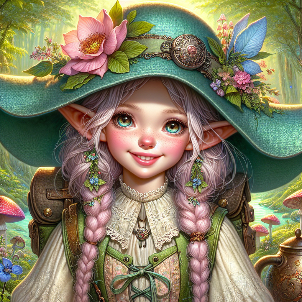 Whimsical Elf Girl in a Colorful Magical Forest