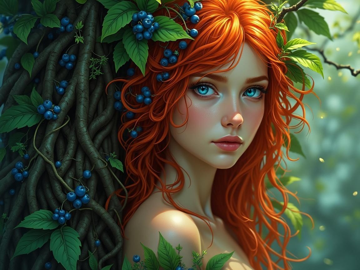 Young Woman with Red Hair in Nature's Serenity