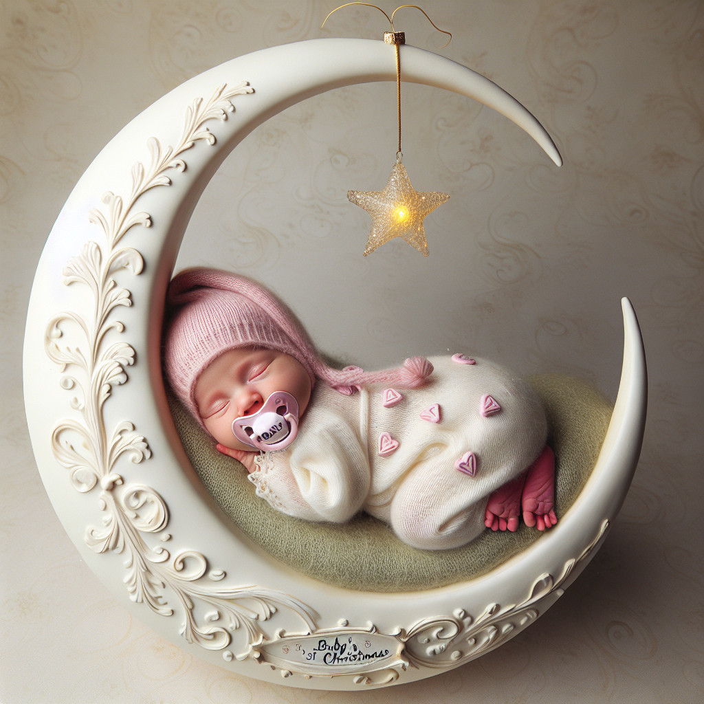 Porcelain Figurine of Sleeping Baby in Crescent Moon