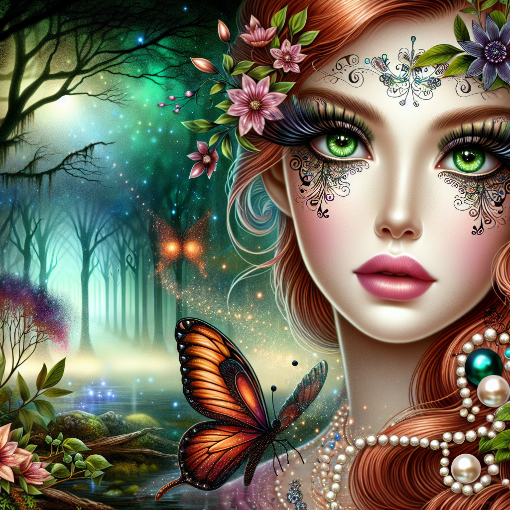 Mystical Woman with Green Eyes in Enchanting Landscape
