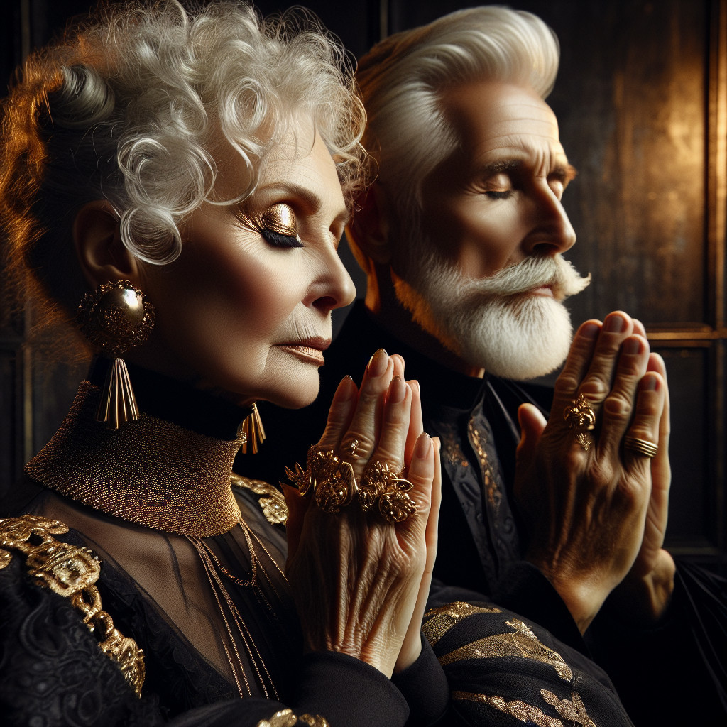 Elegant Older Couple in Formal Attire and Jewelry