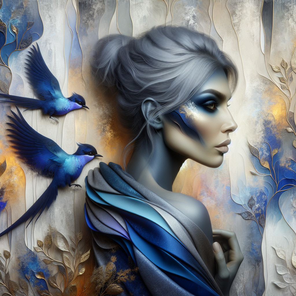 Profile of a Serene Woman with Blue and Silver Tones