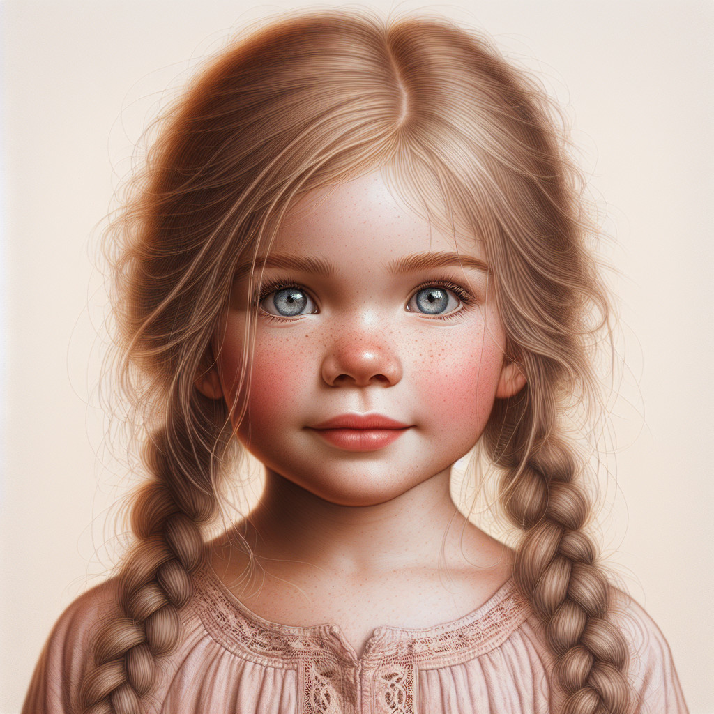 Young girl with blonde braids and blue eyes