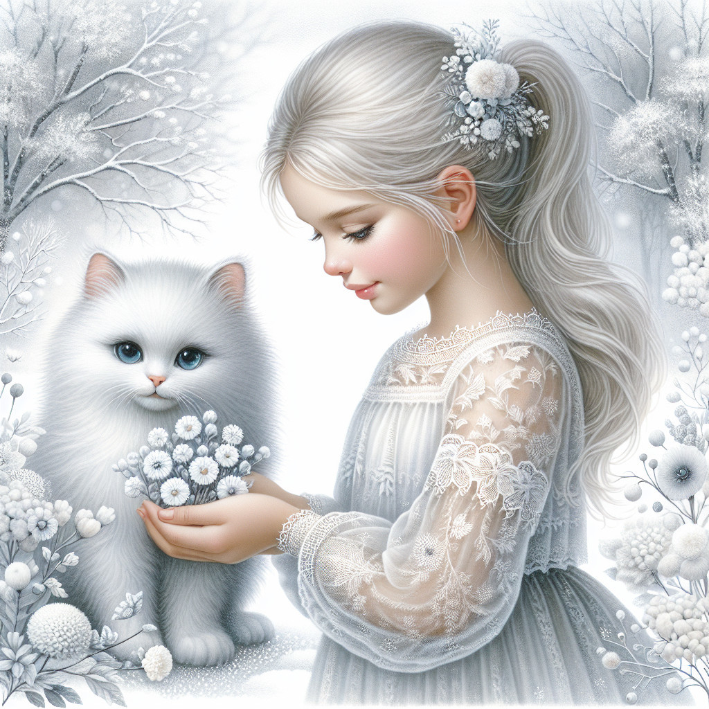 Young girl in lace dress in winter wonderland scene