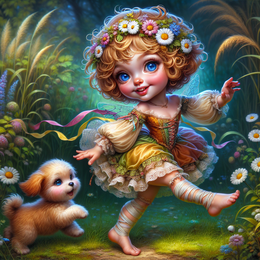 Joyful girl dancing in a colorful dress in a garden