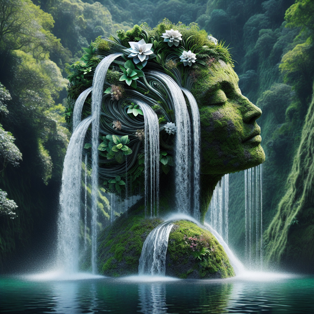 Sculptural Woman's Face in Lush Natural Setting
