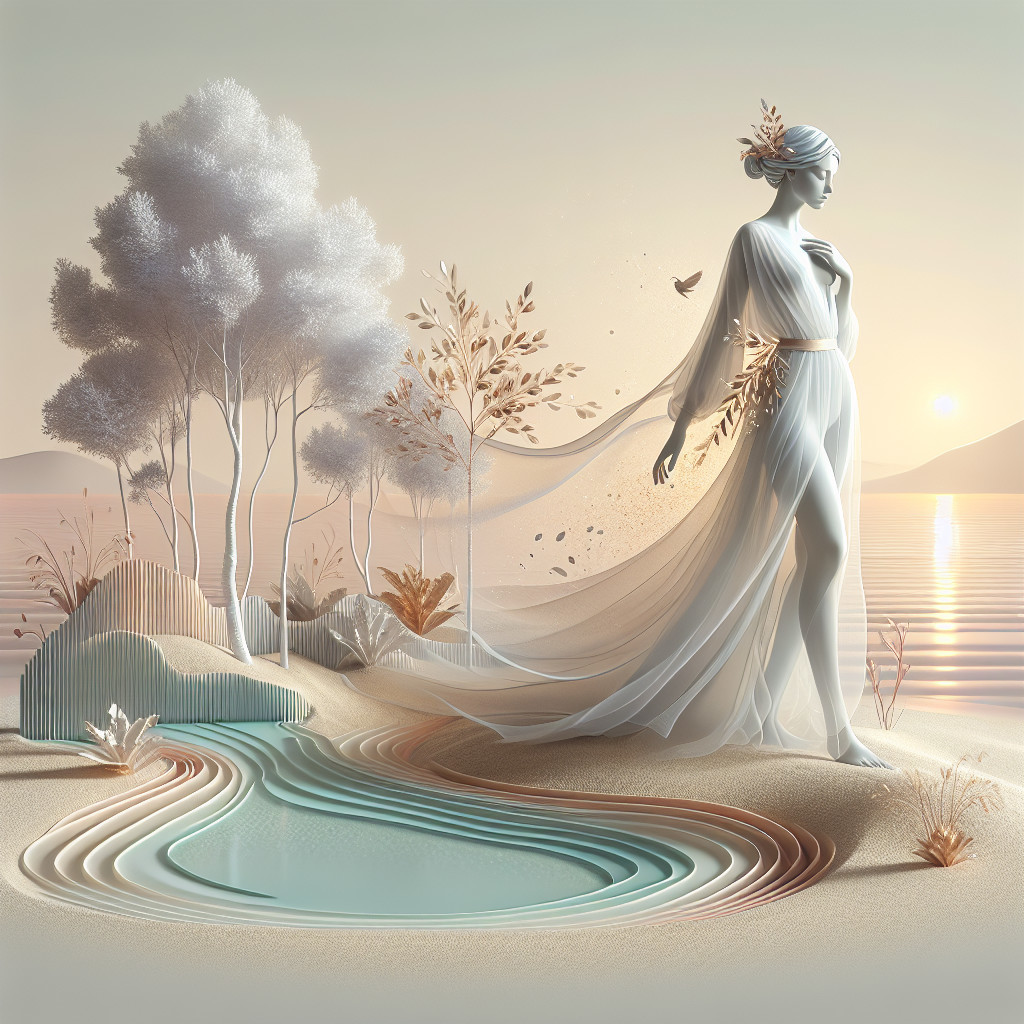 Ethereal Figure by Serene Lagoon in Tranquil Landscape