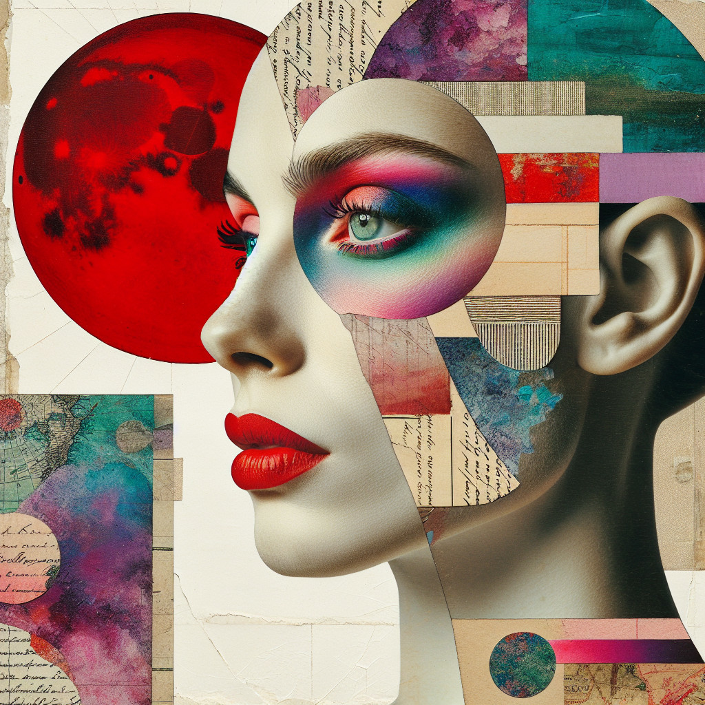 Stylized Female Profile with Cosmic and Geometric Elements