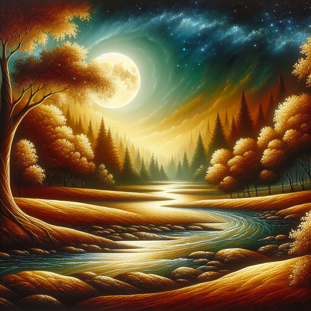 Serene Landscape with Winding River and Moonlight