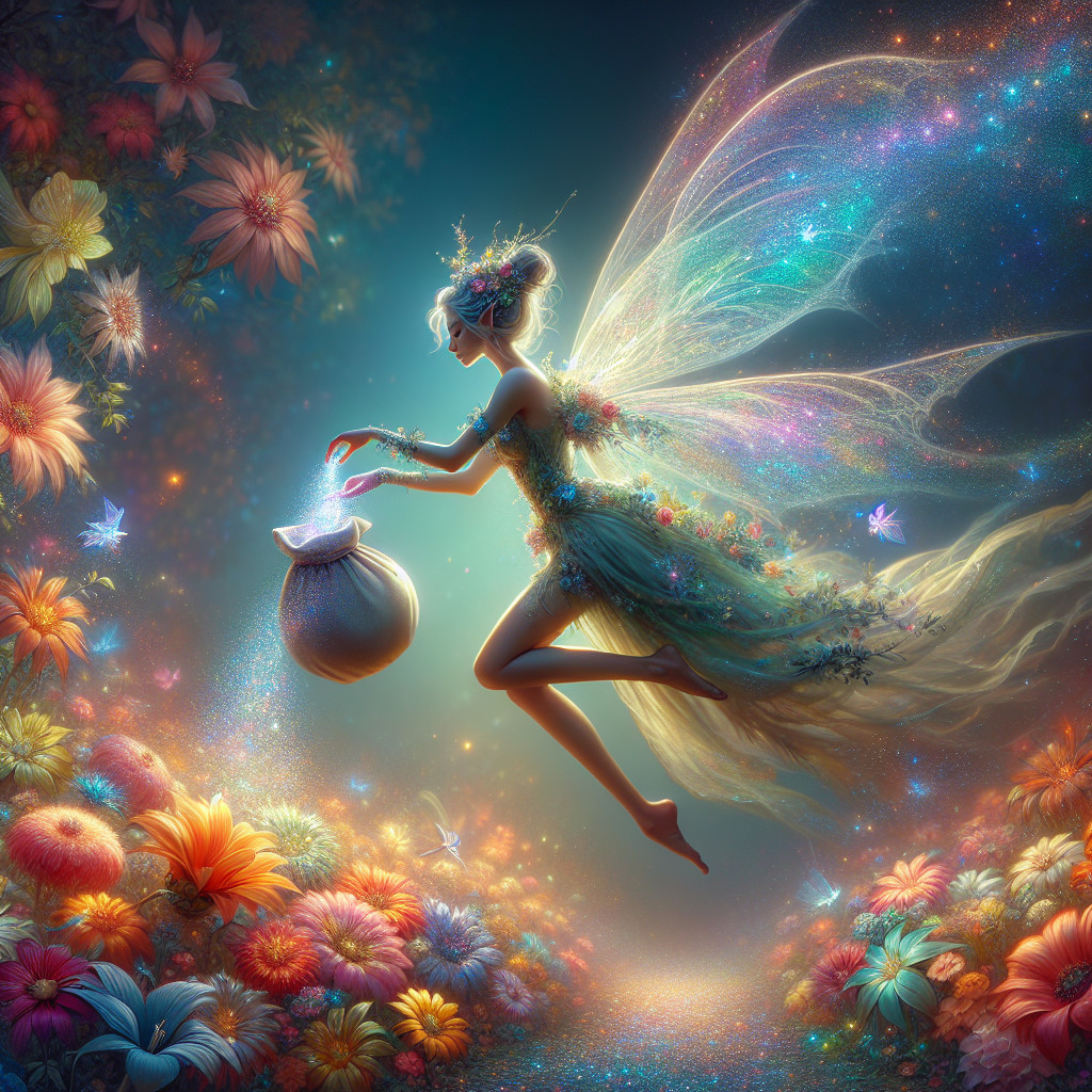 Whimsical Fairy in Vibrant Flower Landscape