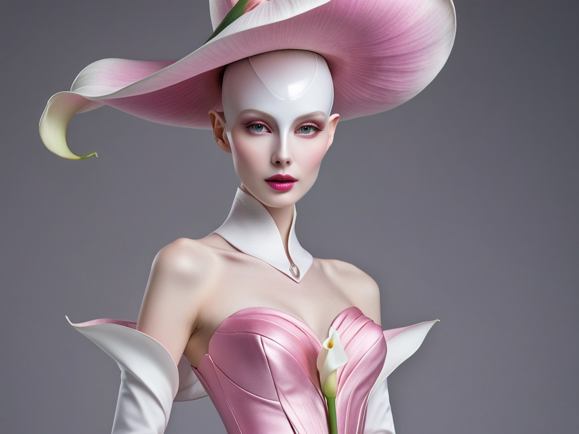 Avant-Garde Fashion with Sculptural Pink Gown and Hat