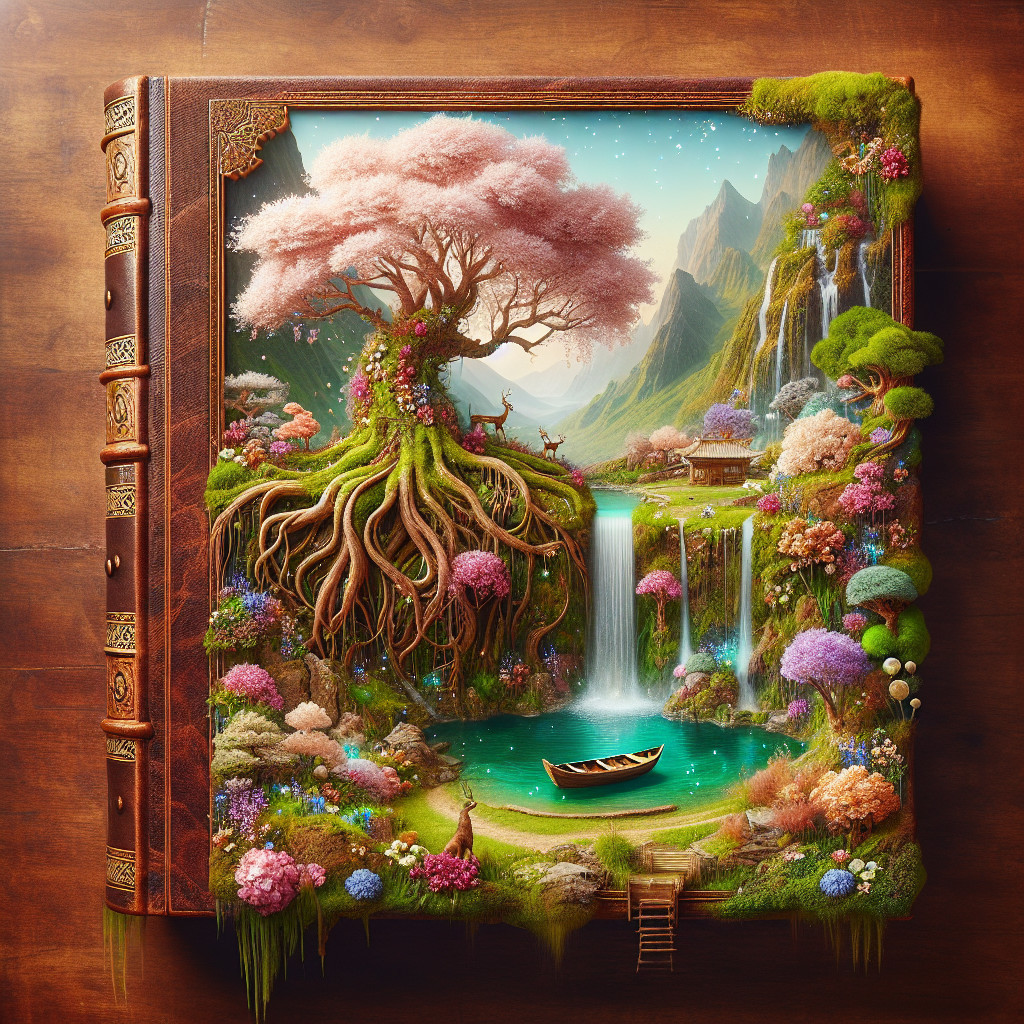 Fantasy Landscape with Cherry Blossom and Deer