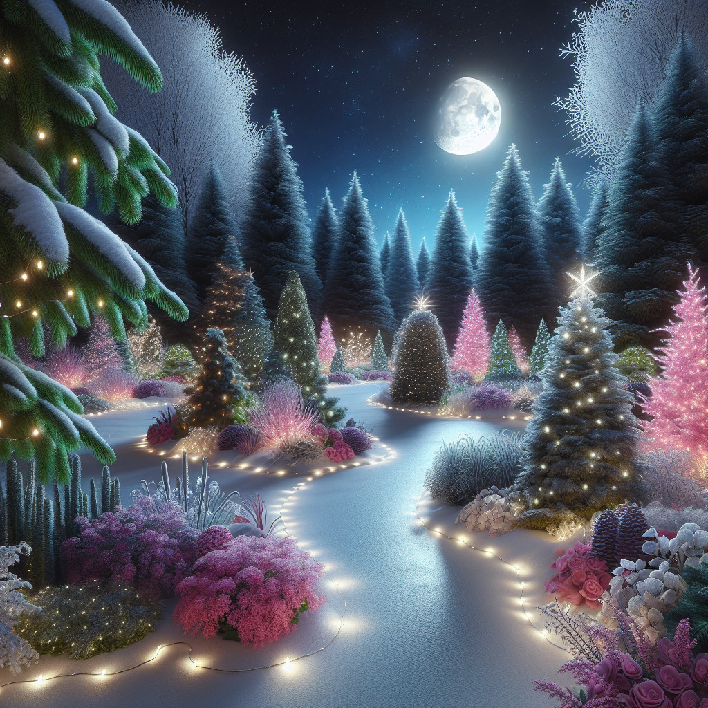Serene Winter Landscape with Colorful Floral Arrangements