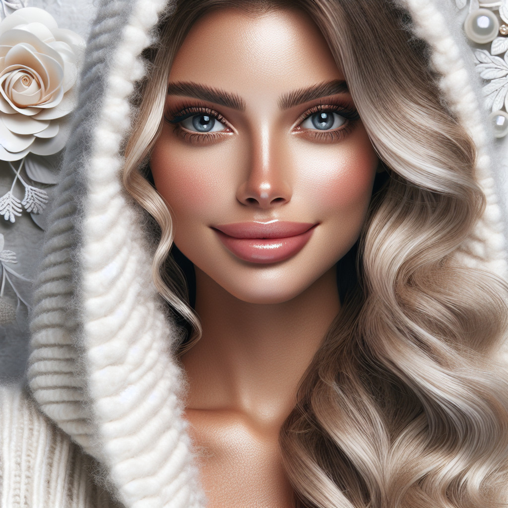 Young Woman in Cream Hoodie with Floral Background