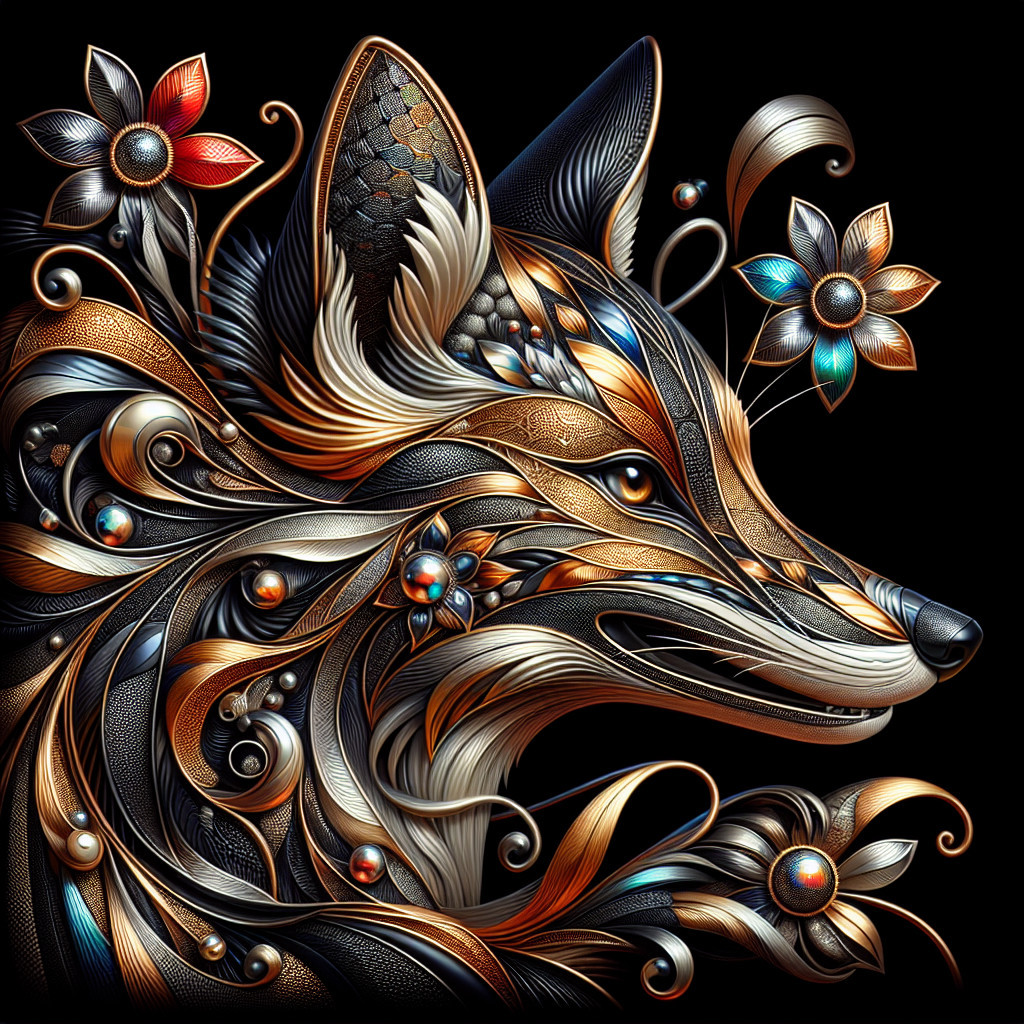 Intricately Designed Fox Head with Metallic Hues