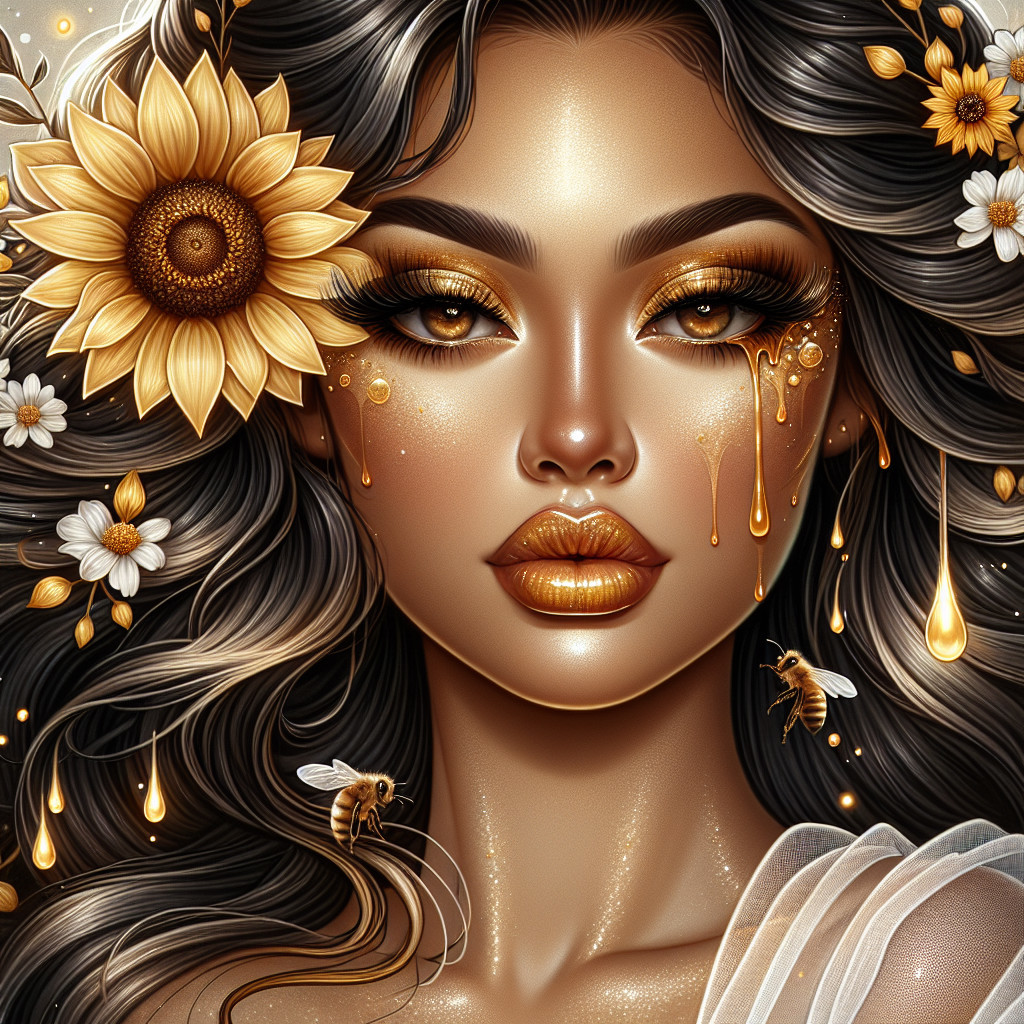 Portrait of a woman with flowers and golden accents