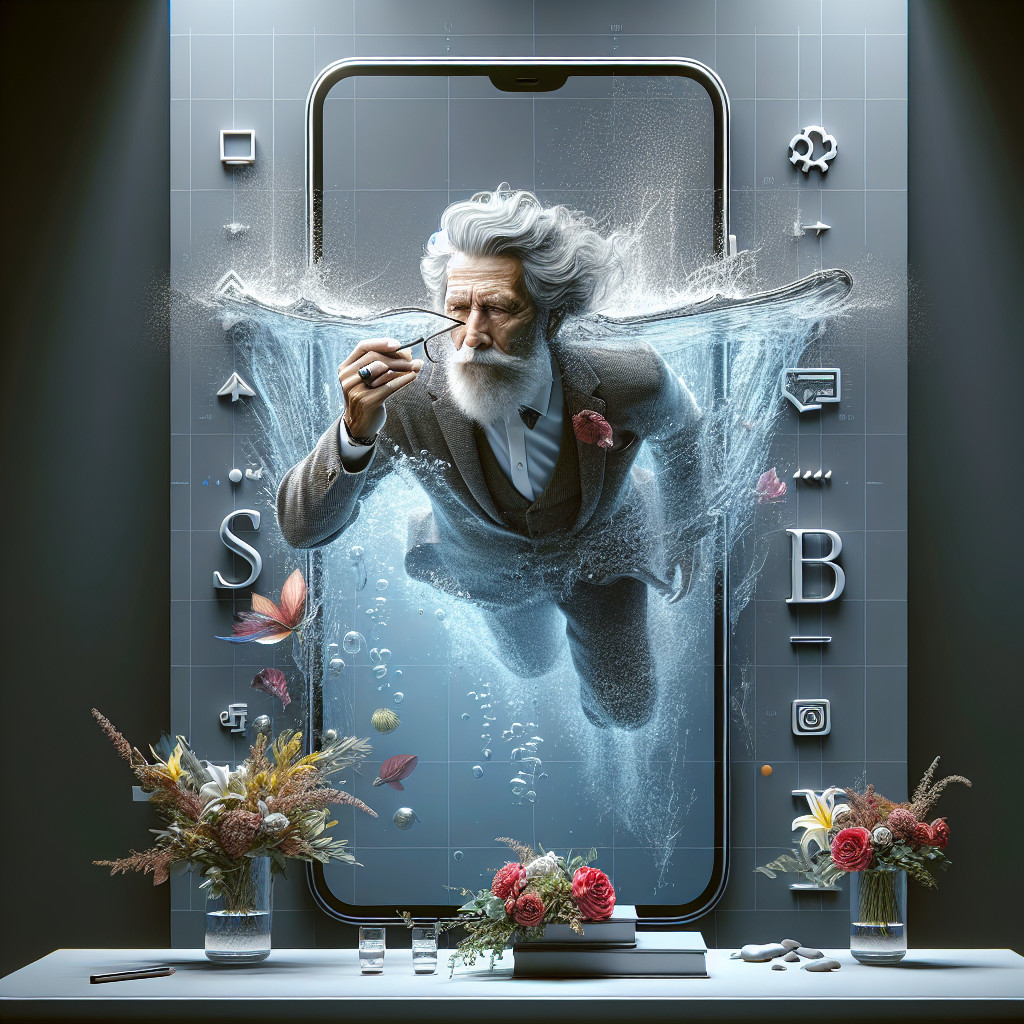 Elderly Man Swimming Through Smartphone with Nature Elements