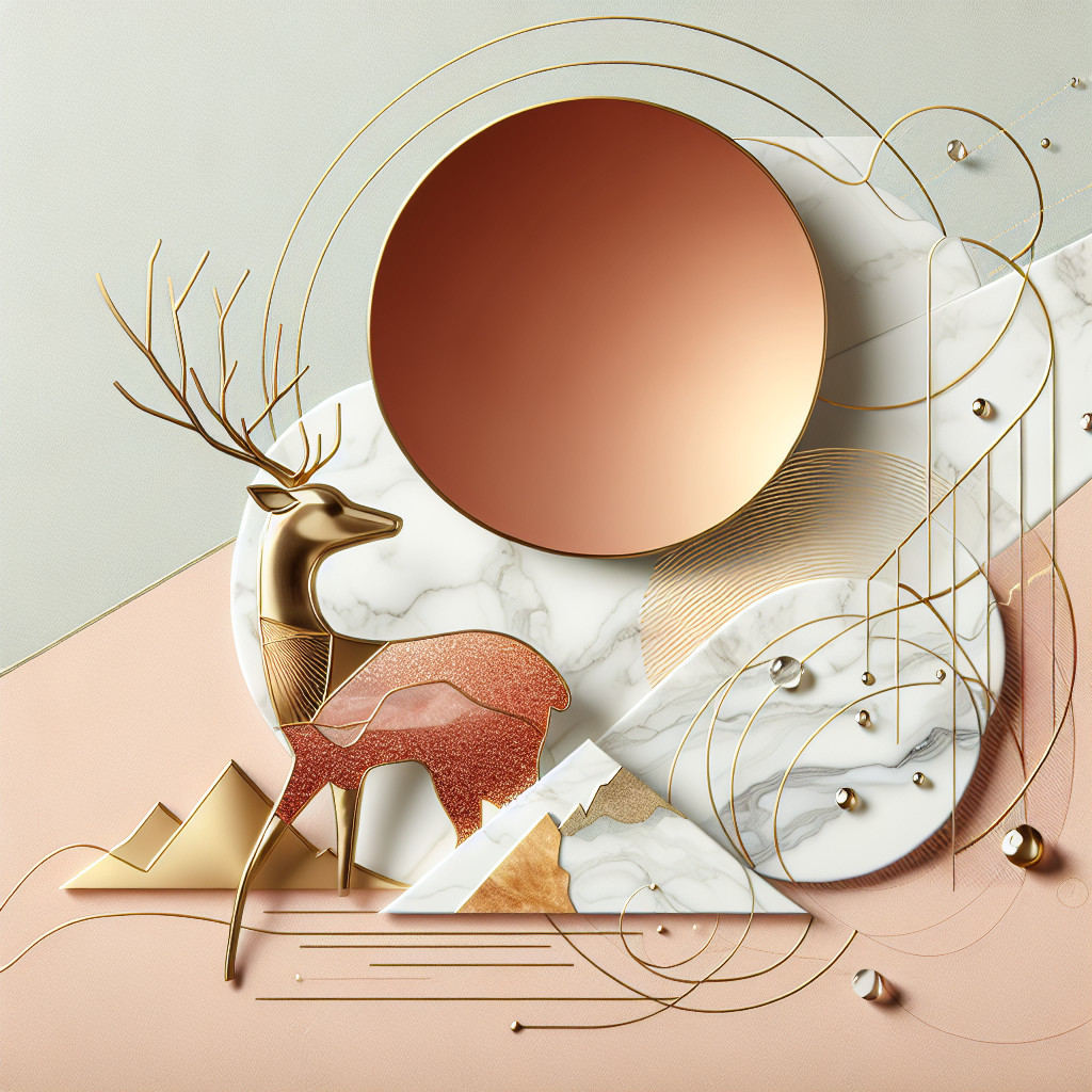 Stylized deer art with geometric shapes and gold accents