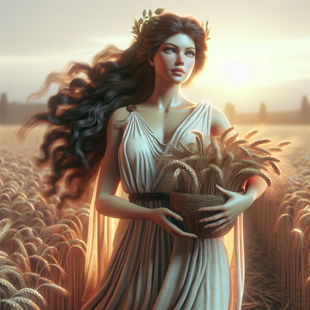 Figure in Wheat Field with Basket of Abundance