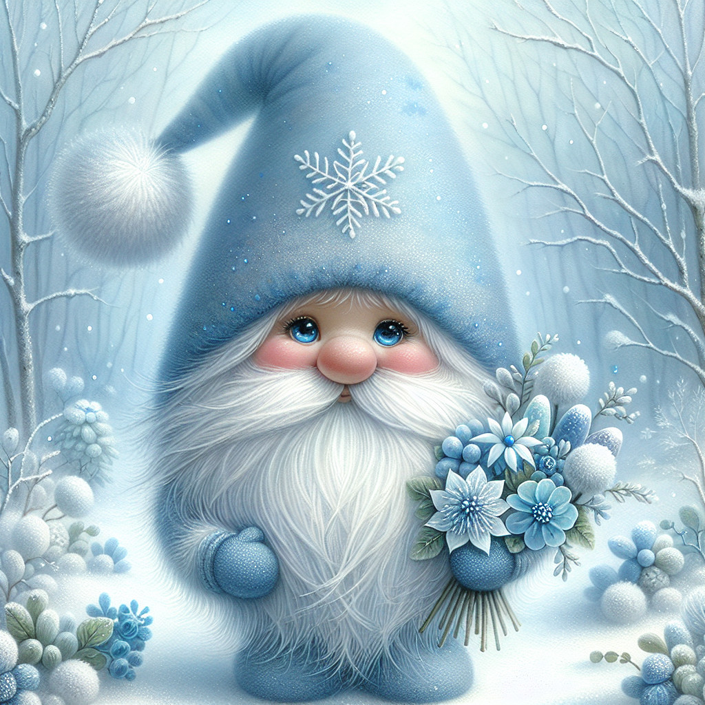 Whimsical Winter Gnome in Snowy Landscape Setting