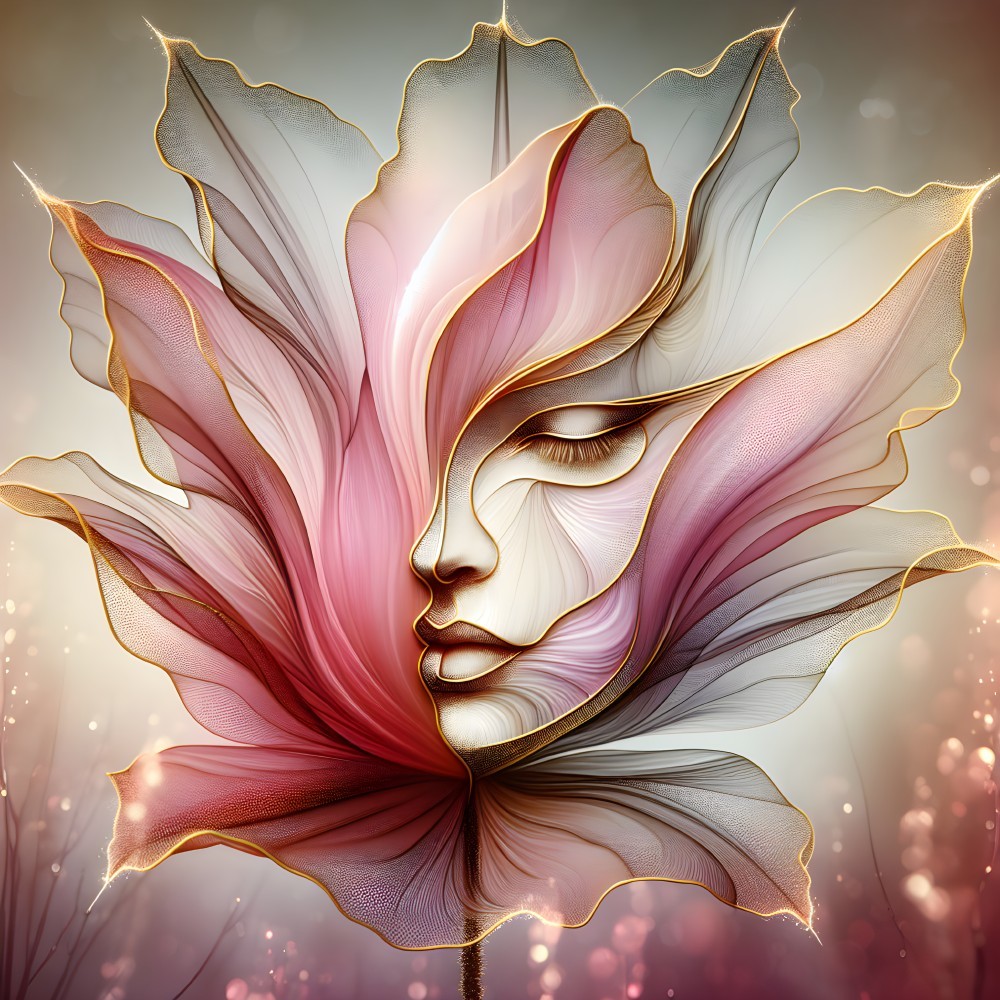 Stylized Flower Merging with Serene Artistic Face