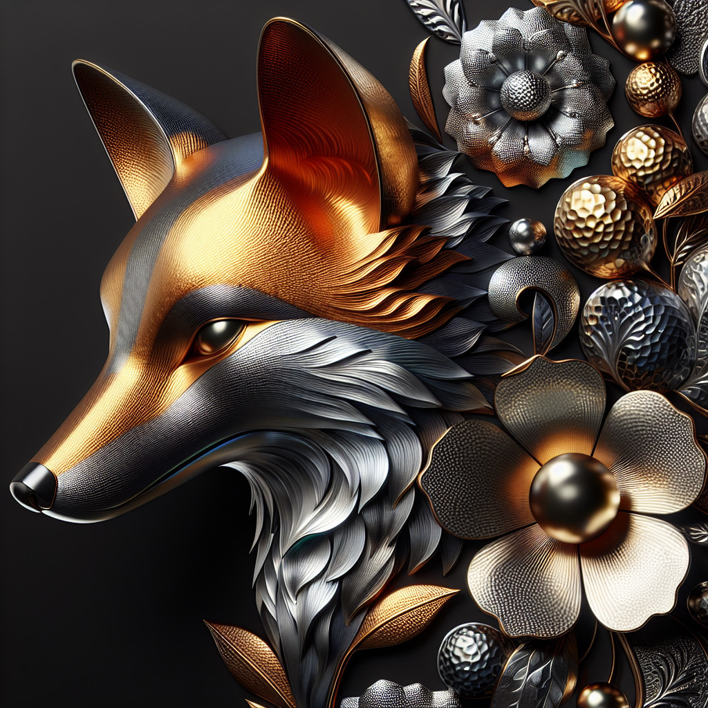 Intricately Designed Metallic Fox Head Artwork