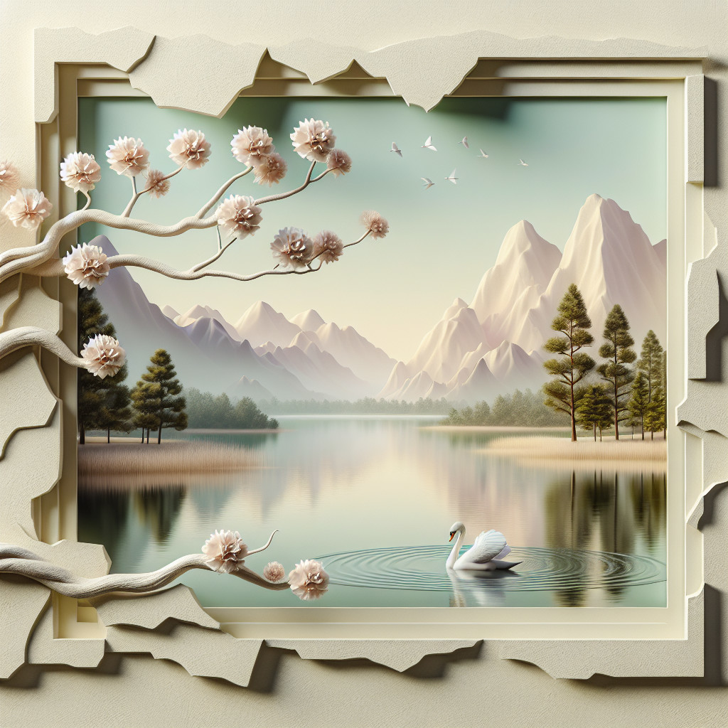 Tranquil Lake Surrounded by Mountains and Cherry Blossoms