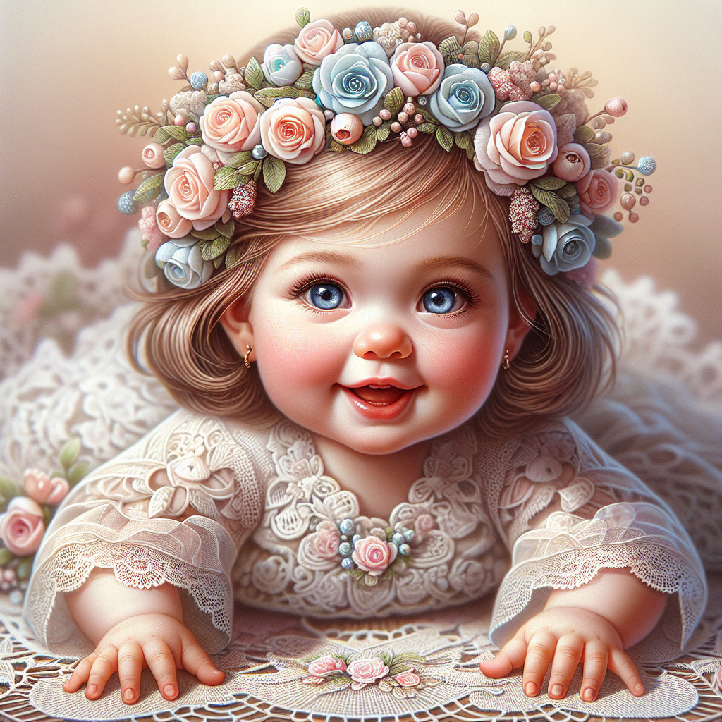 Charming Baby with Floral Crown and Lace Outfit