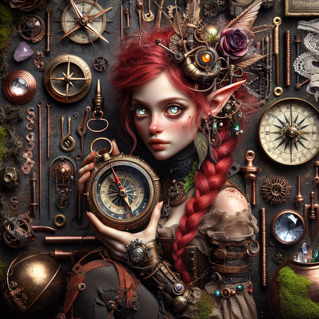 Steampunk Portrait of Elf-Like Girl with Compass